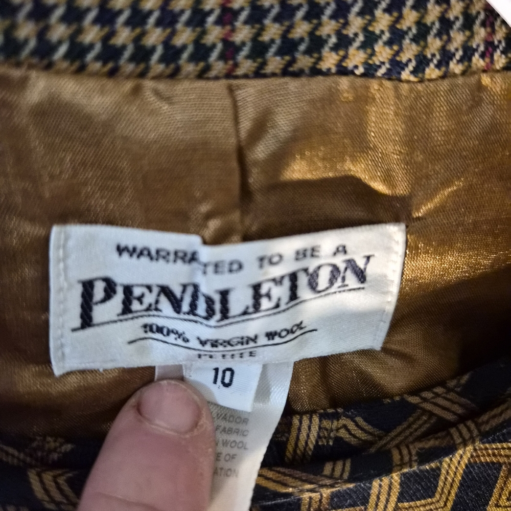 Pendleton Tan Checkered Houndstooth 100%Wool Woma… - image 6
